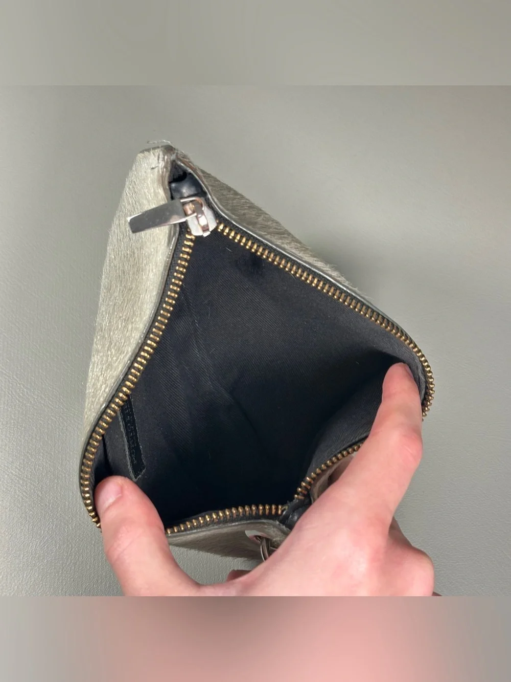 PUNTO FIBBIA Italian Calf Hair Genuine Leather Half Circle Wristlet Clutch